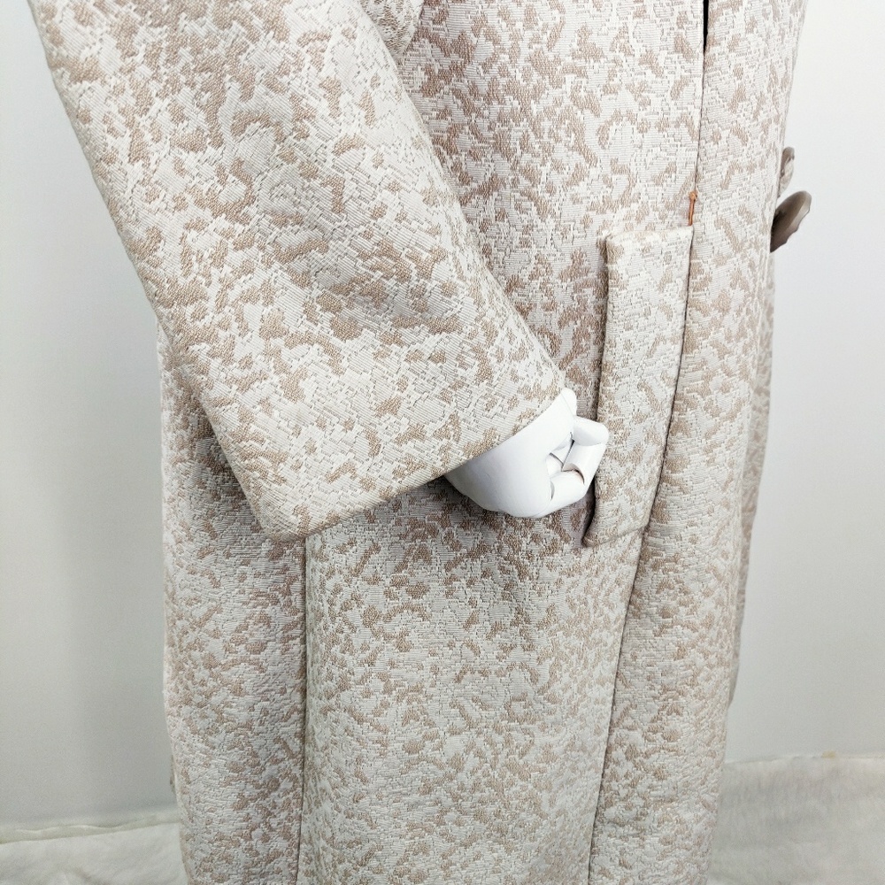Vintage 60s Double Breasted Taupe Brocade Coat M - Picture 5 of 8
